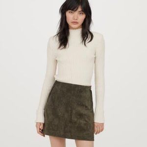 NWT H&M Premium Genuine Suede Olive Mini Skirt
